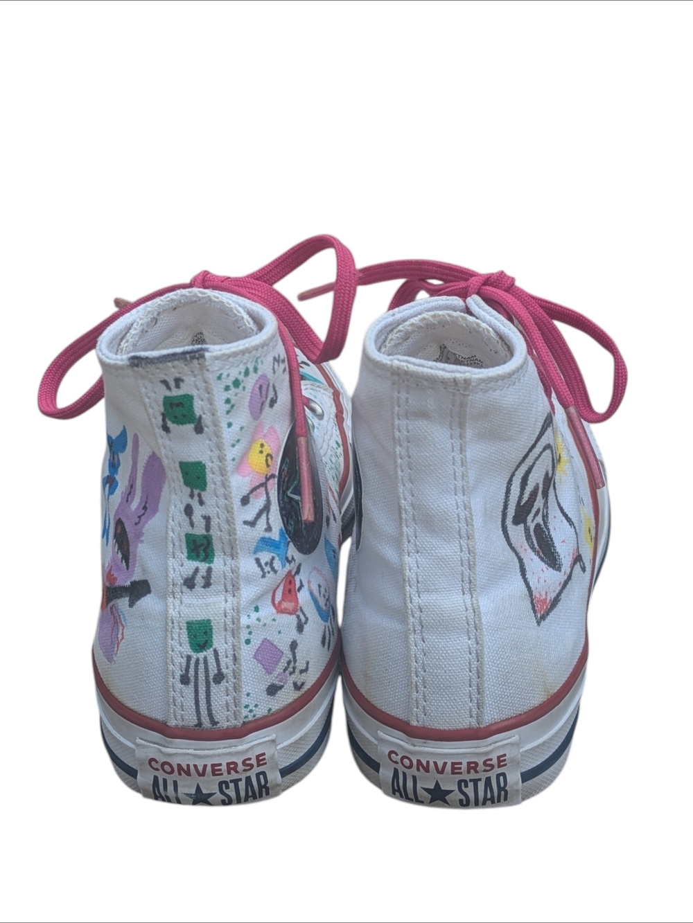 Converse All Star Women's 5.5 High-Top Sneakers White w/ Pink Laces Hand Painted - Picture 6 of 10